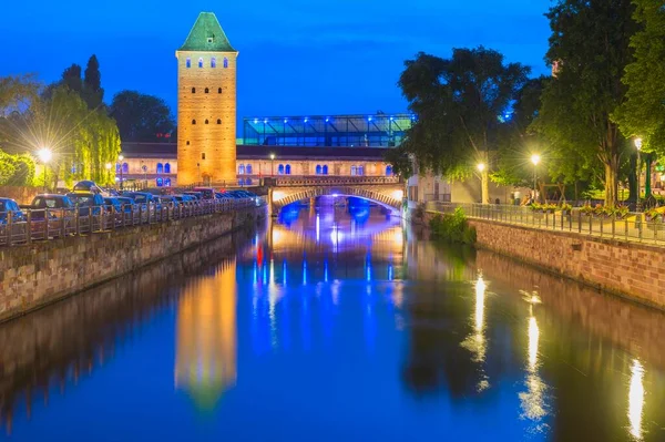 Ponts Couverts Över Ill Canal Vid Solnedgången Strasbourg Alsace Bas — Stockfoto