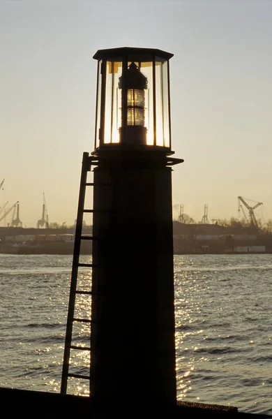 Navigationslicht Der Kehrwiederspitze Hamburger Hafen — Stockfoto