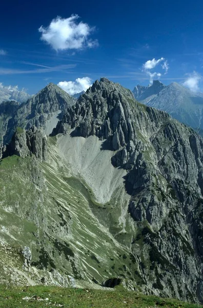 Vista Para Cumes Das Montanhas Wimmertuerme Freiungsspitzen Perto Seefeld Tirol — Fotografia de Stock