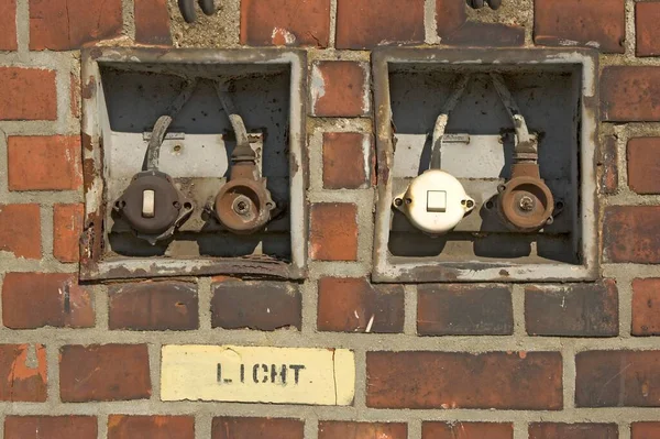 Interrupteurs Lumière Très Anciens Mur — Photo