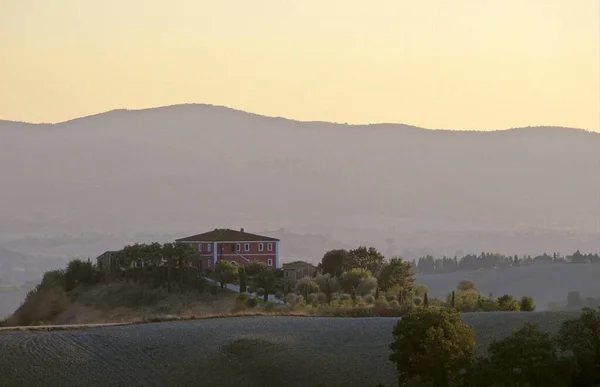 Typisch Huis Toscane Bij Dageraad Montalcino Italië Europa — Stockfoto