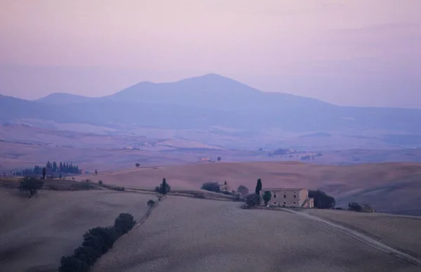 Typisch Landschap Van Kreta Bij Schemering Toscane Italië — Stockfoto