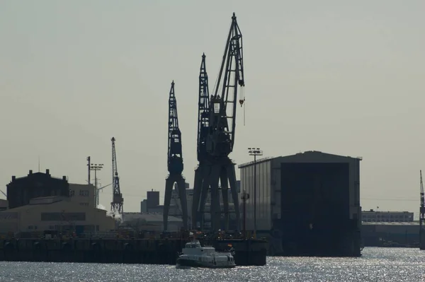 Kräne Auf Der Werft Von Blohm Und Voss Hamburger Hafen — Stockfoto