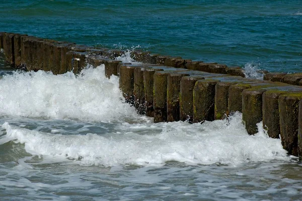 Waves Breaking Groyne Coastline Baltic Sea Germany — Stock Photo, Image