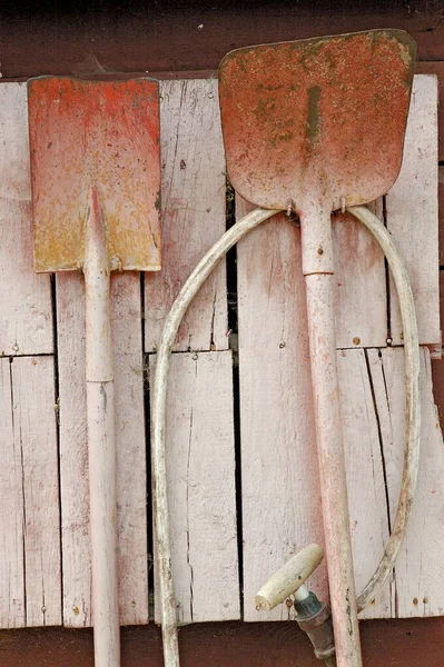 Czerwone Łopaty Używane Jako Broń Palna Starym Domu Prerow Darss — Zdjęcie stockowe