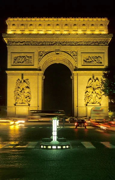 Geceleri Zafer Takı Paris Fransa Avrupa — Stok fotoğraf