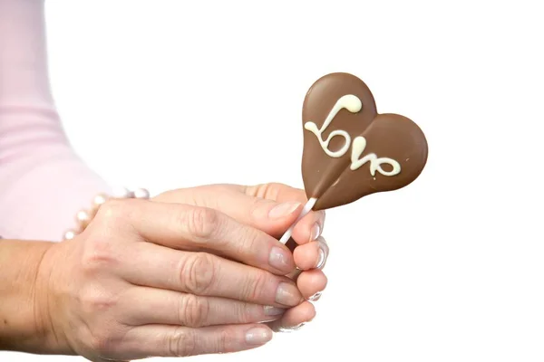 Ein Schokoladenherz Mit Dem Wort Liebe — Stockfoto