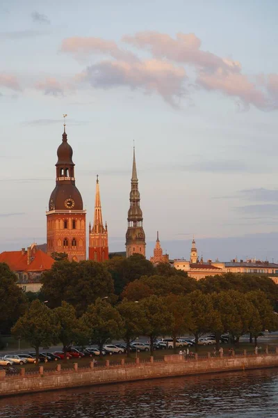 Cattedrale Riga Petrik Riche Rive Del Fiume Daugava Dal Van — Foto Stock