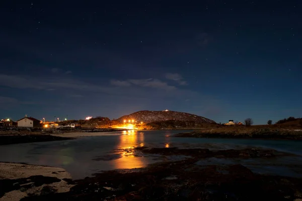 Hillesy Moonlight Sommary Kvalya Troms Northern Norway Norway Europe — Foto de Stock
