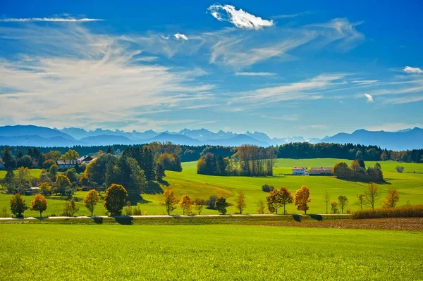 Předalpská Krajina Podzim Alpský Řetězec Mraky Poblíž Egling Horní Bavorsko — Stock fotografie