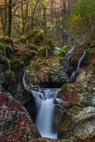Autumnal Lepenjica River Soca Valley Bovec Taman Nasional Triglav Slovenia — Stok Foto