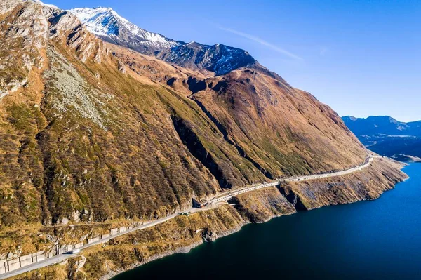 Aerial View Reservoir Lukmanier Pass Passo Del Lucomagno Canton Graubnden — Stock Photo, Image
