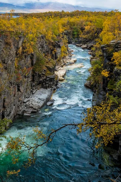 Φθινοπωρινό Φαράγγι Abisko Ποταμός Abiskojkka Abiskojakka Εθνικός Δρυμός Abisko Norrbottens — Φωτογραφία Αρχείου