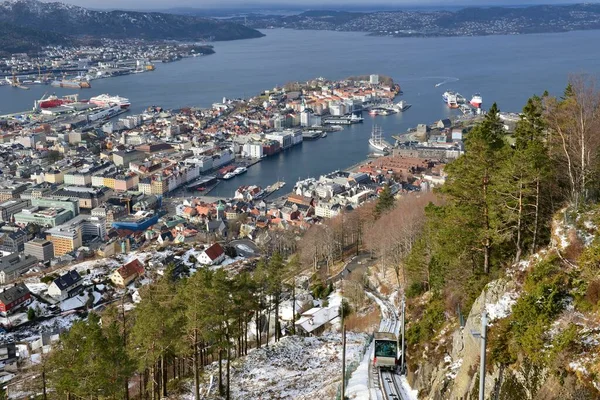 Вигляд Міста Гори Фляйн Берген Гордаланд Норвегія Європа — стокове фото