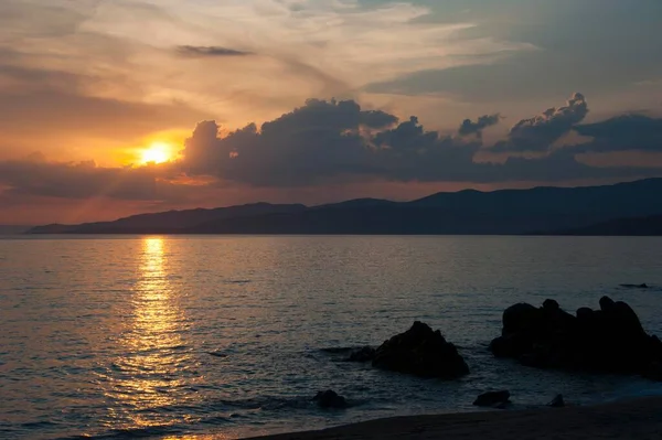 Sunset Beach Capu Laurosu Corsica France Europe — Stock Photo, Image