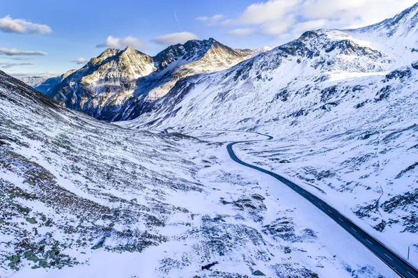 Pass Road Przełęcz Flela Zimą Widok Lotu Ptaka Canton Graubnden — Zdjęcie stockowe