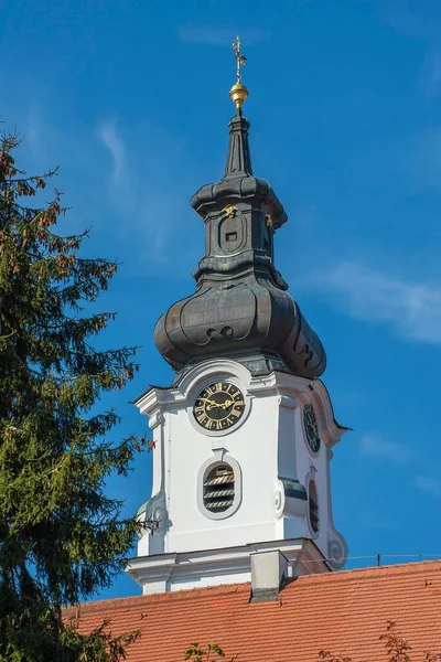 Igreja Pináculo Com Relógio Igreja Mosteiro Católico Altomnster Construído 1763 — Fotografia de Stock