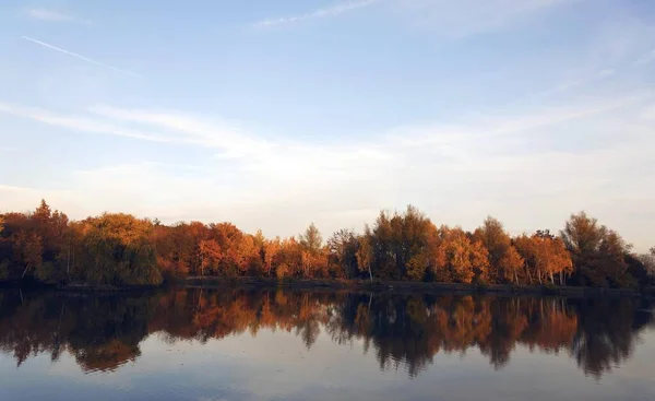 Podzimní Barvy Odrážejí Rybníku Offenbach Jižní Falcko Porýní Falcko Německo — Stock fotografie