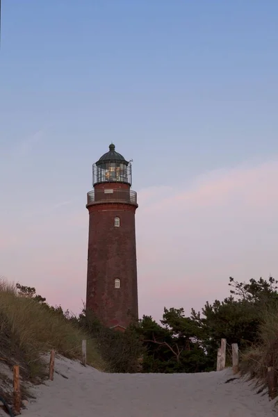 stock image Lighthouse in Darer Ort in the evening, Western Pomerania Lagoon Area National Park, near Prerow, Dar, Mecklenburg-Western Pomerania, Baltic Sea, Germany, Europe 