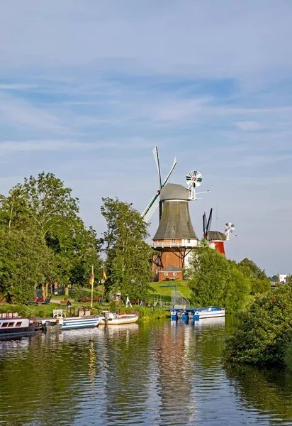 Twin Windmills Stelling Molen Greetsiel Krummhrn East Frisia Lower Saxony — Stock Photo, Image