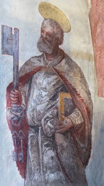 Fresk Piotra Trzema Kluczami Xvi Wieku Egidien Beerbach Middle Franconia — Zdjęcie stockowe