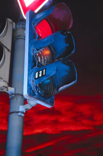 Gece Görüşünde Trafik Işığı — Stok fotoğraf