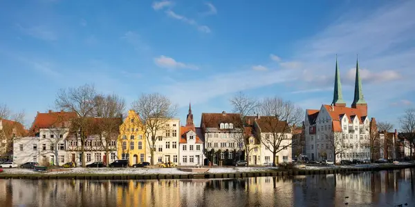 stock image Malerwinkel with cathedral on Obertrave, Old Town, Lbeck, Schleswig-Holstein, Germany, Europe 