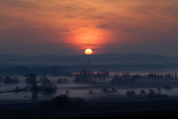 Пейзаж Утреннем Тумане Около Радольфцелля Баден Вюртемберг Германия Европа Европа — стоковое фото