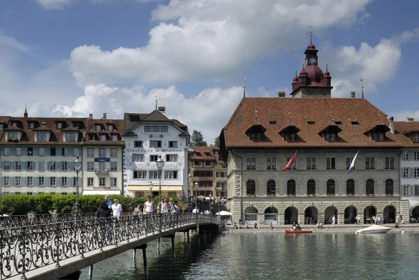 Luzern Rathausbrücke Und Altstadt Schweiz Europa — Stockfoto