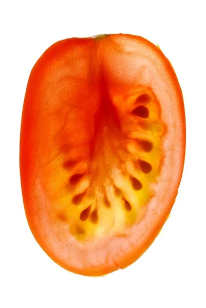 Coupe Transversale Une Tomate Cerise Solanum Lycopersicum — Photo