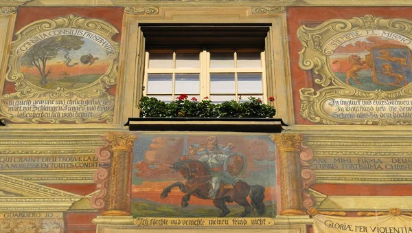 stock image Schaffhausen - detail view from a painted housefront in old part of town - Switzerland, Europe.