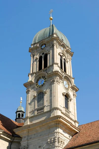 Айнзидельн Часовая Башня Собора Швейцария Европа — стоковое фото
