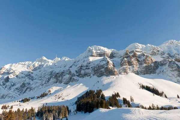 Saentismassiv Vintern Med Saentis 2500M Appenzell Alperna Canton Appenzell Innerrhoden — Stockfoto