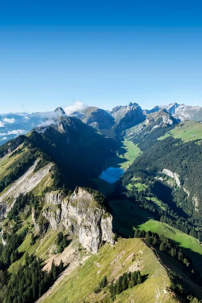 Pohled Hory Hoher Kasten 1794M Appenzelských Alpách Saemtisersee Centru Kanton — Stock fotografie