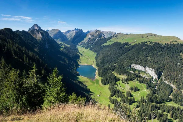 Utsikt Över Appenzell Alperna Och Sjön Saemtisersee Sett Utifrån Den — Stockfoto