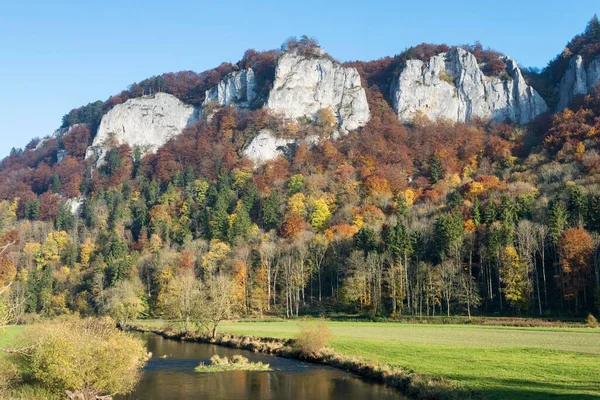 Rocas Hausener Zinnen Valle Otoñal Del Danubio Hausen Tal Schwbische —  Fotos de Stock