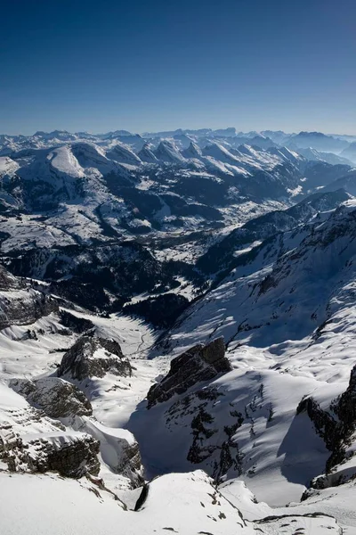 Blick Von Santis Auf Wildhaus Die Churfirsten Horizont Kanton Appenzell — Stockfoto