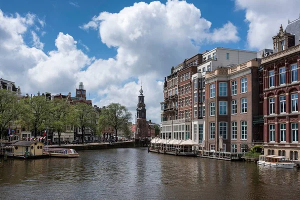 Blick Über Die Amstel Nach Munttoren Amsterdam Nordholland Niederlande — Stockfoto