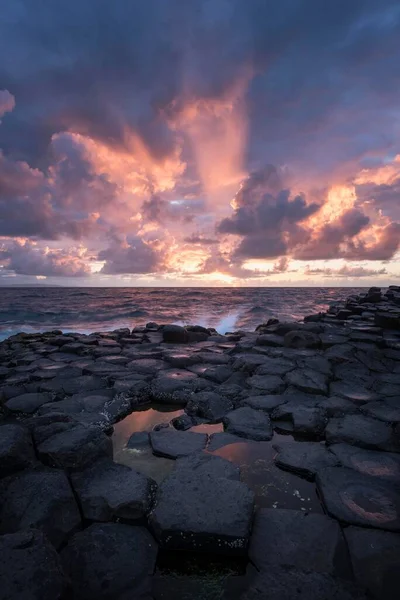 Basaltsäulen Der Küste Bei Sonnenuntergang Giant Causeway County Antrim Nordirland — Stockfoto