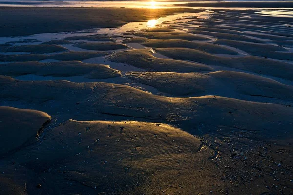 Pôr Sol Maré Baixa Mar Norte Texel Ilhas Frísia Ocidental — Fotografia de Stock