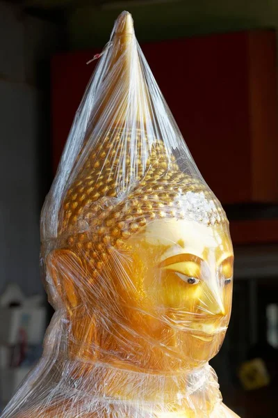 Estatua Buda Papel Aluminio Venta Negocio Devocional Buddha Road Thanon — Foto de Stock