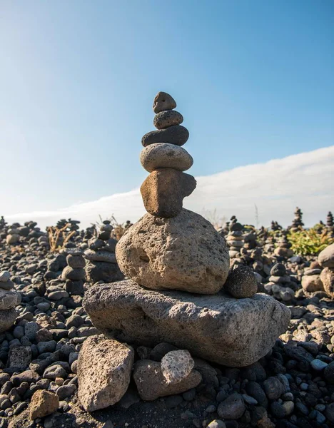 Stacked stones, cairns, pyramids, Playa del Castillo, Puerto de la Cruz, Tenerife, Spain, Europe