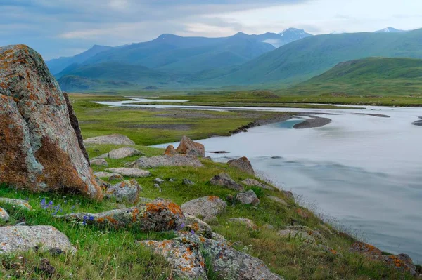 Pedras Líquenes Rio Naryn Desfiladeiro Naryn Região Naryn Quirguistão Ásia — Fotografia de Stock
