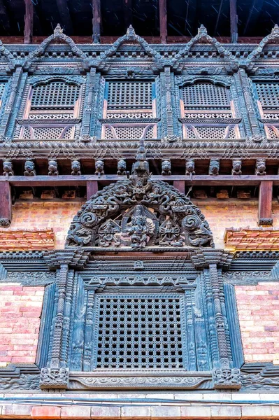 Pałac Królewski Lub Okien Pałac Szczegóły Fasady Durbar Square Bhaktapur — Zdjęcie stockowe