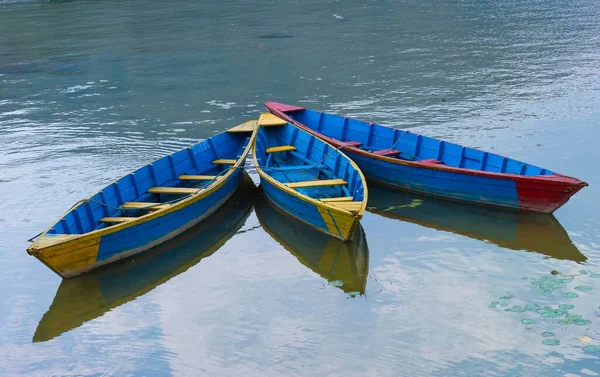 Bunte Boote Auf Dem Fewa See Pokhara Nepal Asien — Stockfoto