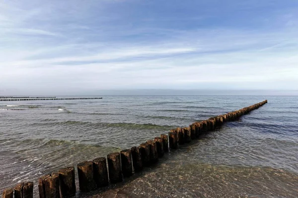 Groynes Aan Het Oostzeestrand Bij Zingst Fischland Dar Zingst Nationaal — Stockfoto
