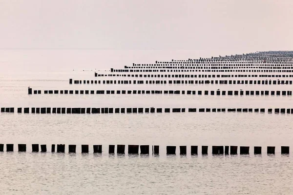 Groynes Uno Detrás Del Otro Playa Del Mar Báltico Cerca —  Fotos de Stock