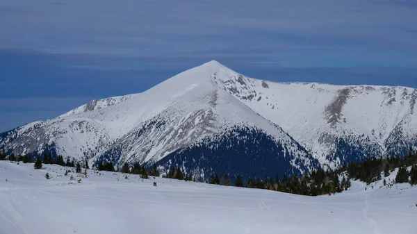 Zimowy Krajobraz Schneebergiem Pokryty Śniegiem Szczyt Widok Raxalpe Rax Dolna — Zdjęcie stockowe