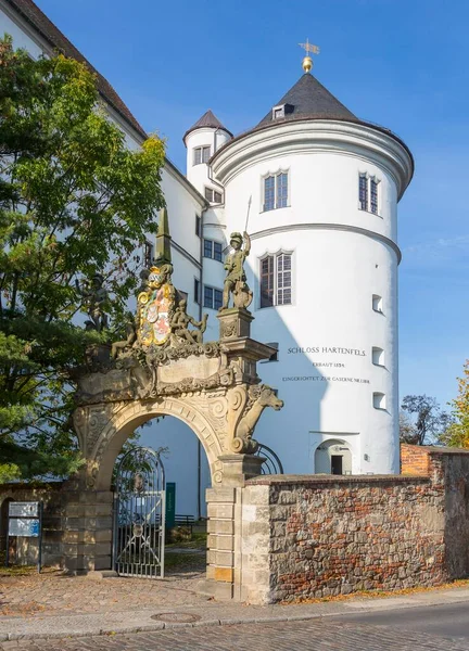 Портал Гербом Саксонии Вход Замок Хартенфельс Flaschenturm Задней Части Торгау — стоковое фото