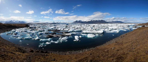 Ijsschotels Ijsbergen Gletsjermeer Gletsjerlagune Van Gletsjer Vatnajkull Jkulsarlon Panorama Zuid — Stockfoto